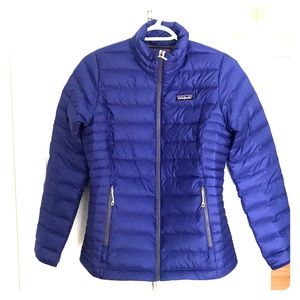 Blue Patagonia down jacket